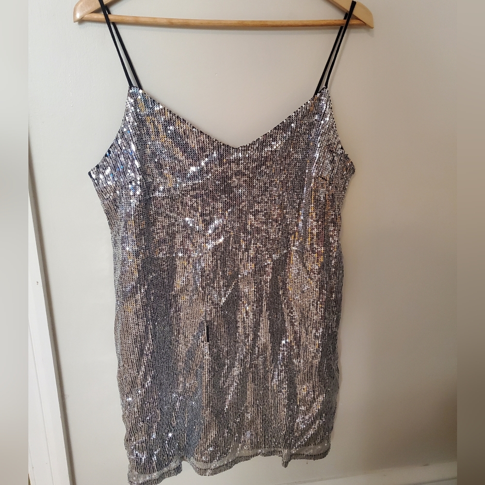 Silver Sequin Sleeveless Dress